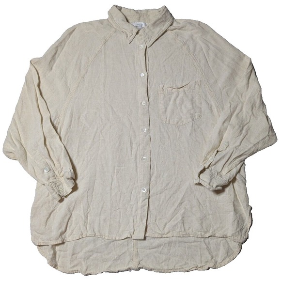 FUN2FUN Tops - FUN 2 FUN Women Small‎ Beige Rayon Linen Blend Button-Up Shirt